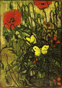  POP Oil Painting - Poppies and Butterflies Vincent van Gogh